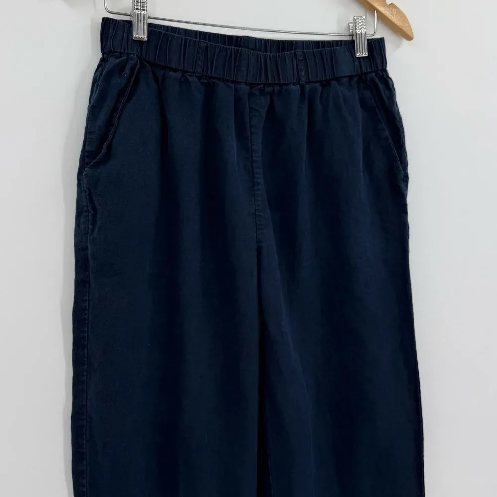 Quince 100% European Linen Cropped Pants in Deep Navy | Small